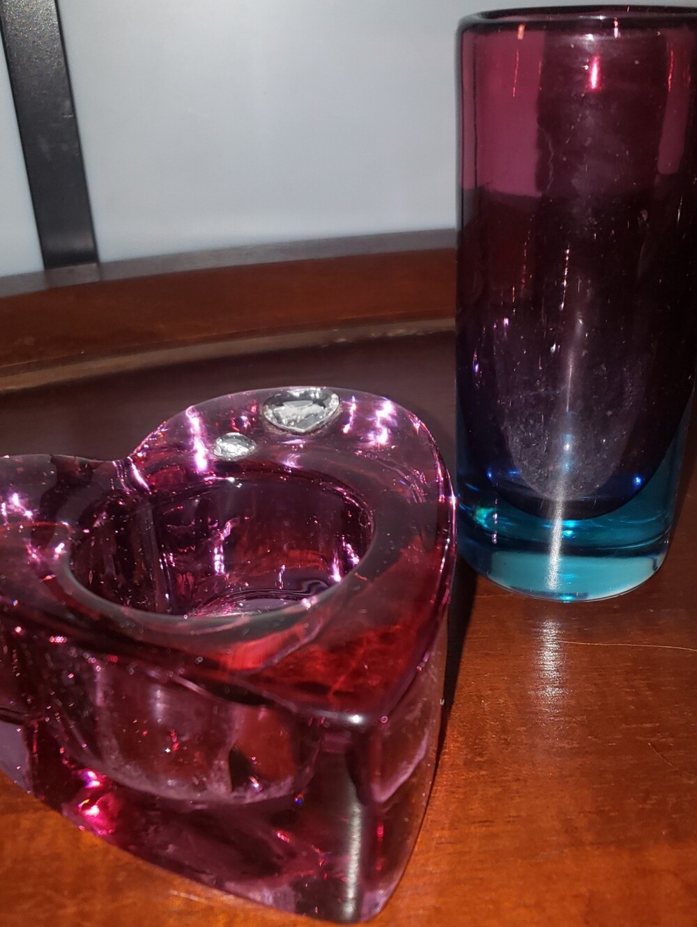 Purple Heart Glass Candle Holder with Blue-purple Hombre Shot Glass